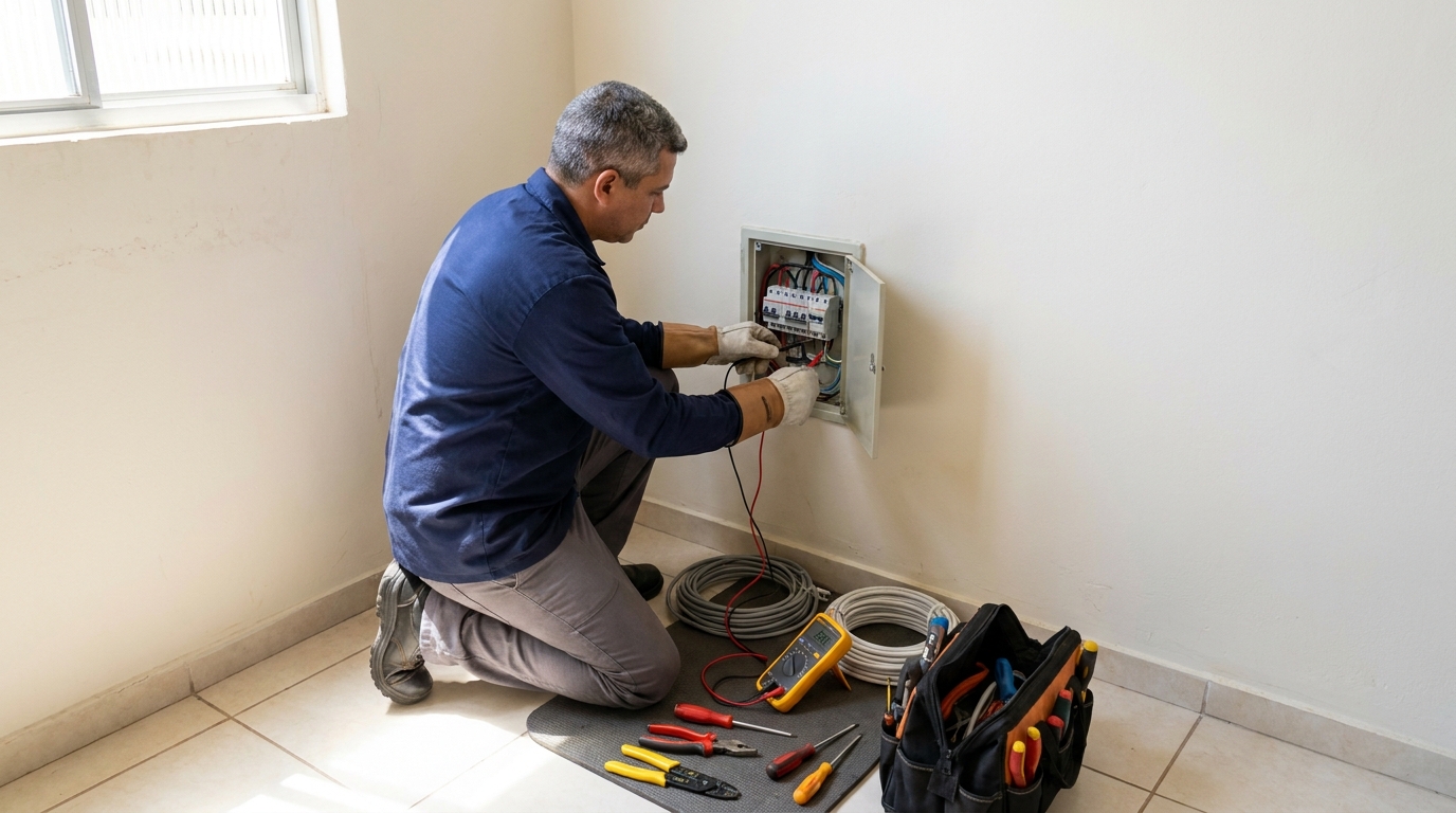 Eletricista realizando manutencao em Campina Grande‑PB
